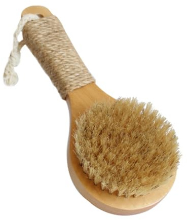 FIXOSHEE Brosse de Antidérapante Bois Naturel Exfoliante et Massante pour Corps Manche Court Ergonomique Nettoyage Peau Sèche et Terne