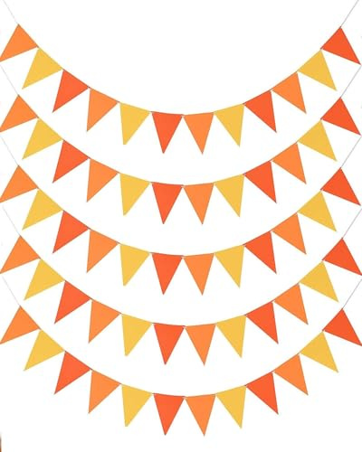 HUVZOR 5 piezas Banderines Fiesta, Guirnalda de Banderines Fiesta Cumpleaños para Habitación Infantil, Decoración otoñal, Decoración Cumpleaños para Cama de casa para niñas y niños(Naranja)
