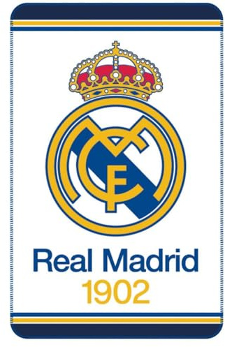 SaoTi Manta Coralina del Real Madrid con Logo Escudo del Club, HALA Madrid | Mantas de Viaje (Blanca con Escudo, 150X95)