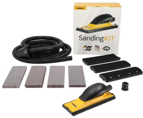Mirka Kit de bloc manuel/ponceuse manuelle avec embouts convexes et concaves/pour bandes abrasives de 70 x 198 mm + 40 bandes abrasives Abranet, tuyau d'aspiration de 4 m, adaptateur