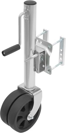 Sollevatore per rimorchio con 2 ruote e capacità 2000 lbs, altezza regolabile 67 – 93 cm, per timone da 6 – 14 cm, piastra girevole a 360°, rivestito di zinco (argento)