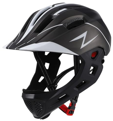 Casco Integral para niños Casco de Bicicleta para niños a Prueba de Golpes con luz Trasera Equipo de protección Transpirable con Protector de Barbilla Desmontable para Patines, monopatín, Scooter-