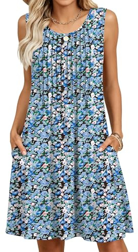 MOLERANI Robe D'été pour Femme A-Line à Col Rond Casual Robe Élégant Swing Robes de Plage avec Poches