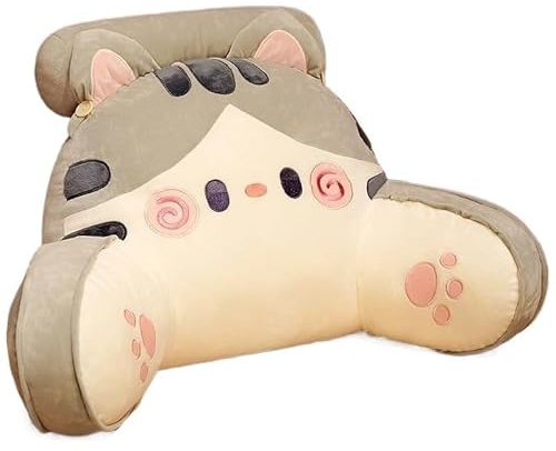 CLKLGEXEAK Cuscino da lettura for letto for adulti, sedia, schienale, per, cuscino coccoloso for bambini, cuscini con supporto for collo, braccio e schiena(Gray Cat,65x40cm)