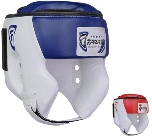 Farabi Sports Headguard with Adjustable Strap, Kickboxing Headgear Open Face Protection Boxing Helmet MMA, Muay Thai, Sparring, Martial Arts, Karate, Head Guard