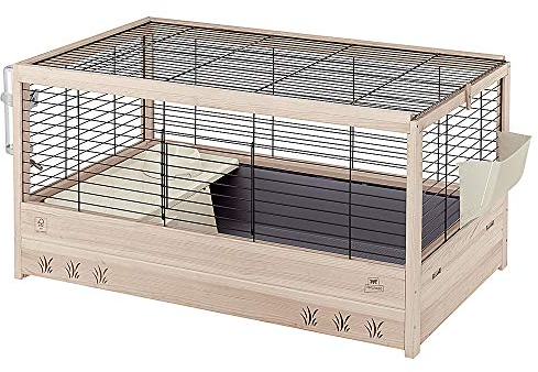 Ferplast Kaninchenkäfig aus FSC Holz Arena 100, Meerschweinchen, Hasenheim Zubehör inklusive, 82 x 52 x h 46 cm.