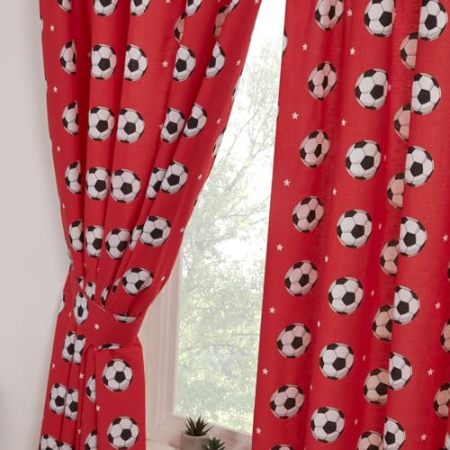 Price Right Home Football Red and Green Bedroom Range - Kids, Teens, Sports Theme - Duvet Cover Set, Fitted Sheet Set & Curtains Available (72 Curtains)