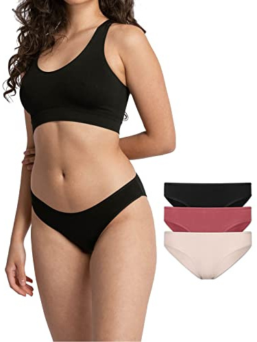 Snocks Damen Unterwäsche Slip aus Bio-Baumwolle (3er Pack) - Unterhosen Frauen Klassisches Schlichtes Design - Kein Einschneidendes Gummiband - Gr. M - Farbe Mix (Apricot/Mauve/Schwarz)