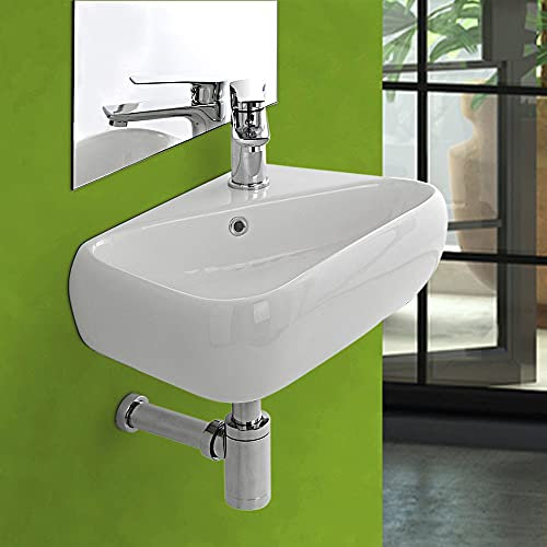 Inbagno Lavabo sospeso in Ceramica Salvaspazio, 45x27.5xh.15 cm, Colore Bianco Lucido (Vasca a SX)