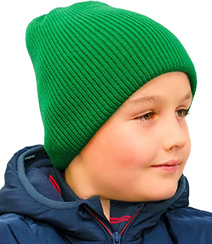Entire Empire Berretto invernale da bambino, 50% lana, a due strati, berretto invernale in lana per ragazzi, lavorato a maglia morbida, per bambini, età 5 6 7 8 9 10 11 12 13 anni, Verde, Taglia unica