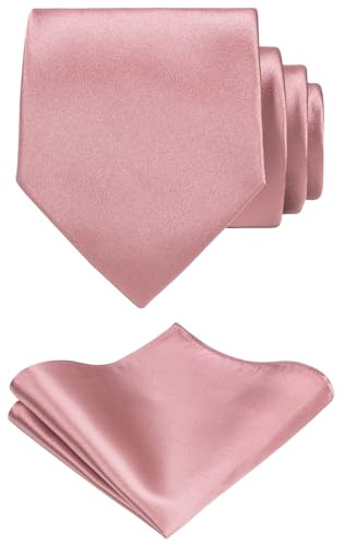 TIE G Solid Satin Color Formal Necktie and Pocket Square Sets in Gift Box (Rose Gold)