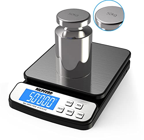 Nilpferd Digitale Paketwaage bis 50kgs, Postwaage,Briefwaage digital, benutzt für Haus/Büro/Lager/Markt,Feineinteilung in 1g Schritten, LCD Anzeige, Grammgenau, Batterien enthalten(silber)