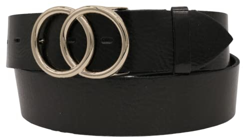 AnnaMatoni Damen Gürtel in weichem Rindsleder mit Doppel O-Ring Schnalle in Gold Nickelfrei 4cm Breit Damen Ledergürtel Echt Leder (Schwarz 790, TW100-115cm Gesamtlänge)