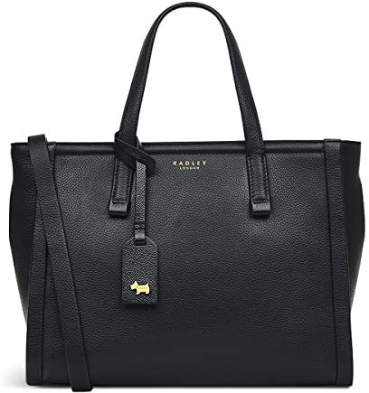 RADLEY London Chartwell Medium Ziptop Grab Handbag for Women, Made from Black Grained Leather, Grab Bag with Handles & Adjustable Crossbody Strap, Zip Fastened Handbag with Back Slip Pocket