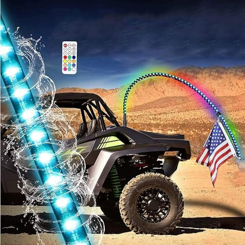 LNNW Drapeau d'antenne de lumière de fouet de LED, lumières de fouet de LED avec le mât de drapeau, lumière de danse de chasse de rvb de LED en spirale de 360 ​​° pour camions,Dune Buggy Tout-Terrain