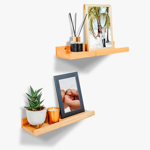 DeinKaufladen.com Étagère Murale en Bois de Bambou - Étroite et Flottante pour le Mur - Barre Flottante