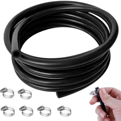 6 Mètres Durite Silicone de diamètre intérieur de voiture, Depression ID 4mm, OD 8mm en silicone Auto Tube, tuyau d'aspiration haute température avec 6 colliers de serrage Ø6-12 mm(Noir)