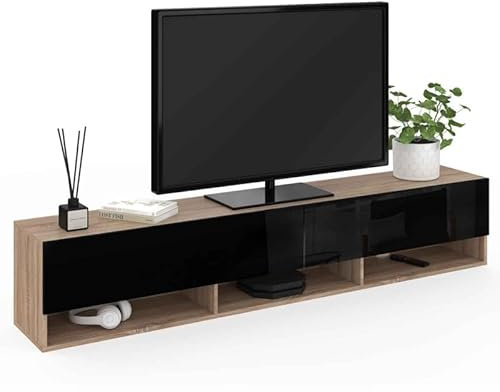 IDMarket Elio - Mueble para TV (180 cm, 2 puertas, estante, madera y negro