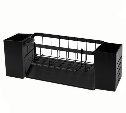 ACTIUSIS Organizador de Utensilios para Fregadero, Organizador de Cocina, Color Negro, con 2 Soportes para Palillos, Acero Inoxidable