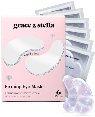 grace & stella Peptide Under Eye Patches with Niacinamide & Rice Extract - Firming Eye Masks for Dark Circles and Puffiness - Gel Mask for Firmer-Looking Skin - Vegan, Cruelty-Free (White, 6 Pairs)