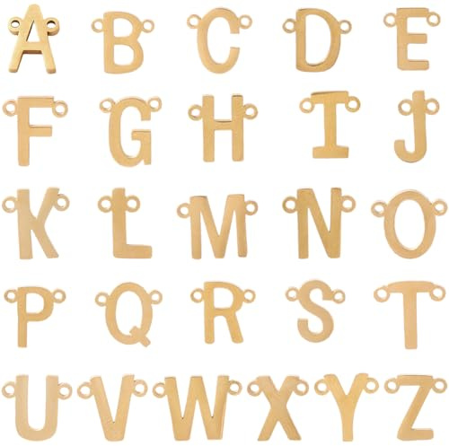SUNNYCLUE 1 scatola Da 26 pezzi con Ciondolo A Forma di Lettera Iniziale Ciondolo con Alfabeto Dorato Ciondolo In Acciaio Inossidabile con Lettere Maiuscole Dalla A Alla Z Maglie Eleganti A 2 fori per