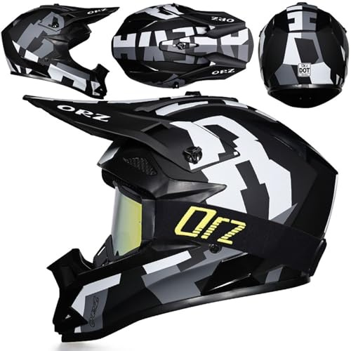 Motocrosshelme ECE Motorradhelm Downhill Full Face ATV Helm Crosshelm Herren Damen Dirt Bike Off Road Helm Erwachsene Integralhelme Mit Brillen Für MTB, Enduro, Quad,Black~4-M