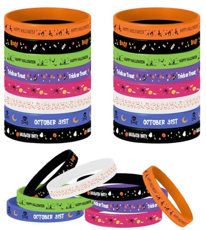 MATEPLUS 24Pcs Halloween Party Favors Rubber Bracelets Halloween Silicone Wristbands Treat Trick or Treat Gifts Goodie Bag Stuffers (8 Designs)