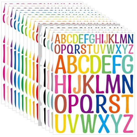 780 Pegatinas de Letras, 15 Hojas, Letras Adhesivas de Colores en Vinilo Impermeable, 15 Colores, Pegatinas de Letras Grandes para Ventanas, Pósters, Etiquetas, Buzones, Bricolaje