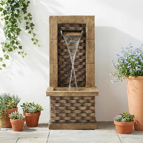 Fuente de jardín, fuente decorativa, estilo antiguo, 230 V, juego de agua para jardín, estanque de jardín, terraza, balcón, grifo, cuenca, de pie, diseño cuadrado (marrón-2)