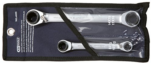KS Tools 503.4655 Juego de llaves de estrella dobles de carraca articuladas 4 en 1 GEARplus, conmutables, 2 pzs 8-19 mm