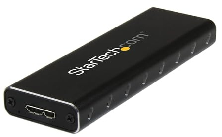 StarTech.com M.2 SSD Aluminum Enclosure to USB 3.0 (5Gbps) with UASP - Black - M.2 NGFF SATA with B Key & B+M Key - External M.2 Portable Enclosure - Not Compatible with NVMe / AHCI (SM2NGFFMBU33)