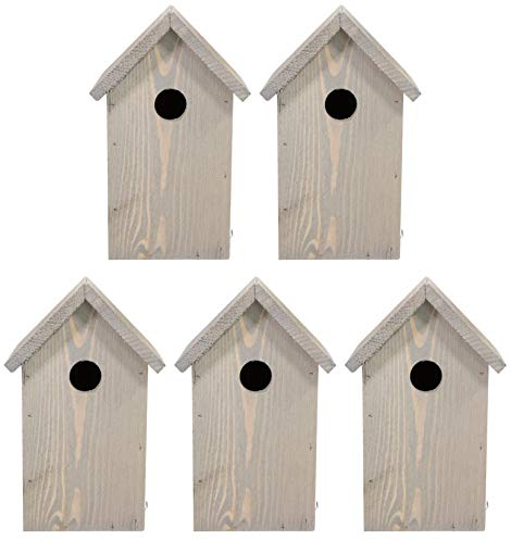 mgc24 Nistkasten - wetterfester Vogelnistkasten aus Holz, Vogelhaus für heimische Wildvögel, 15,5 x 14 x 25 cm, grau, 5 Stück