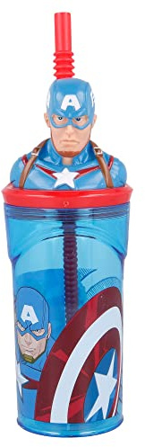 Stor 295 ml 3D-Trinkhalmbecher mit Marvel Captain America-Grafik, BPA-frei, waschbar und wiederverwendbar