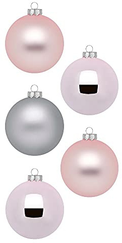 Inge Glas Weihnachtskugeln | Schöne Christbaumkugeln aus Glas | 20 Kugeln in Karton-Box | Christbaumschmuck Weihnachtsbaumschmuck Weihnachtsbaumkugeln (Soft Simplicity | grau rosa Rose)