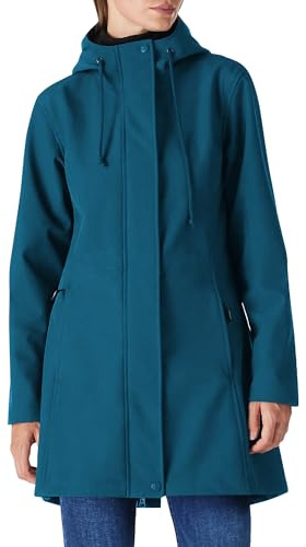 Damen Regenjacke Lange Softshelljacke mit Kapuze Frauen Übergangsjacke Regenmantel Gefütterte Funktionsjacke Wasserdichte Windbreaker Wanderjacke Atmungsaktive Outdoorjacke für Wandern Keramikblau 2XL