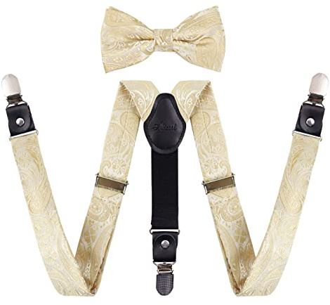 Alizeal Boys Adjustable Floral Paisley Pre-tied Bow Tie and Y Shape 3 Clips Braces Set