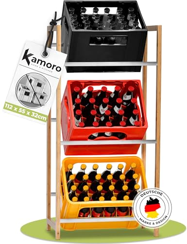Kamoro Getränkekistenregal aus Bambus - Edles Küchenregal mit Platz für 3 Kisten [Bambus] - Getränkeregal geeignet für alle gängigen Kisten - Mit Anti-Rutsch-Pads für das Kistenregal