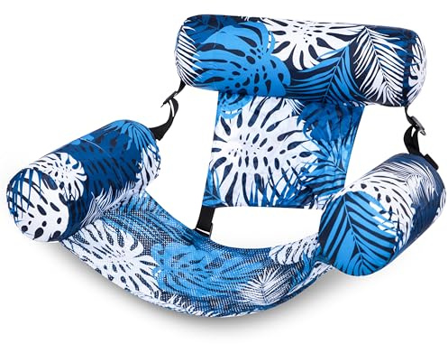 SLOOSH Pool Floats Chairs Adult,Inflatable Pool Lounge,Plant Pattern Floating Mat Hammock,Blow up Water Chairs Noodles rafts for Party Summer Water Beach Fun,Blue Leaves