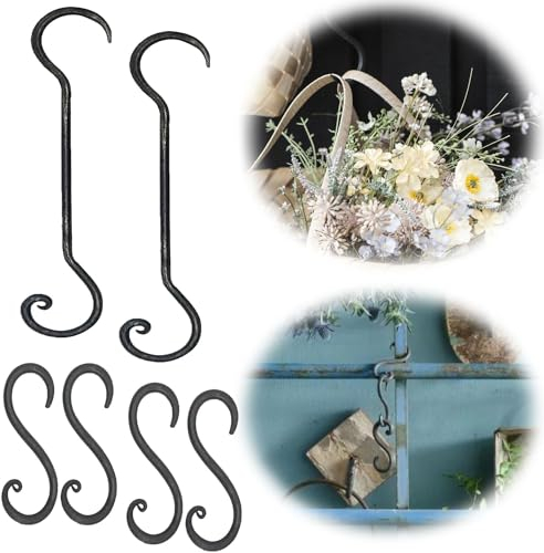 LS-LebenStil 4x XL Vintage S-Haken - 7x4cm - Antik Schwarz Geschmiedet - Eisen Gusseisen - Kleiderhaken zum Einhängen Doppelhaken Küchenhaken Aufhängehaken Kleiderstange Küche, Bad Schlafzimmer