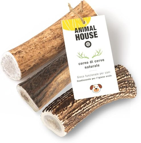 Animal House 3 Pezzi Corna di Cervo per Cani Intere, Masticativo Naturale al 100%, Rafforza Igiene Orale, Resistenti e Duraturi, Disponibili in Tutte le Taglie (3, M)