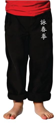 TAO MARTIAL Pantaloni Kung Fu da bambino stile Tai Chi e Wing Chun Kimono leggeri e larghi, Nero Wing Chun, 14 anni