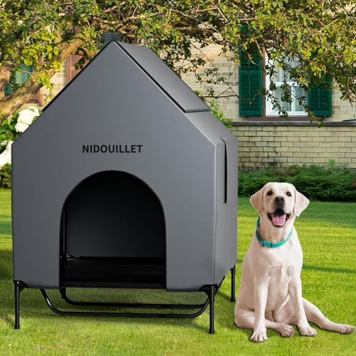 Nidouillet casa per cani di razza grande 122CM all'aperto o al chiuso, resistente alle intemperie 600D PVC grande casa per cuccioli, traspirante 2x1 Textilene tessuto letto per cani rialzato