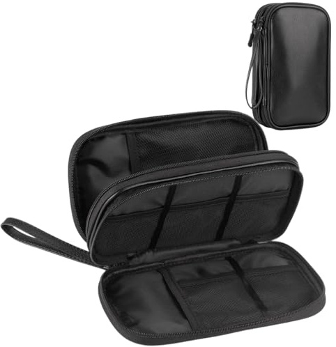 Arae Étanche Sac de Câble de Voyage Grande Capacité Antichoc, Organisateur Portable Double Couche pour Accessoires Électroniques, Compact pour Tech Gadgets, M, PU Cuir - Noir