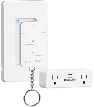 Remote Control Outlet with 2 Independent Control Sockets, WILAWELS Wireless Light Switch, Expandable Remote Outlet Switch for Christmas Tree Lights, String Lights, 15A/1875W/125V, FCC Listed