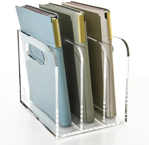 AIMOLLY Organizer da tavolo B5 in acrilico, porta riviste in acrilico, porta documenti con 3 scomparti, organizer da scrivania per ufficio e archiviazione, organizer da scrivania per ufficio