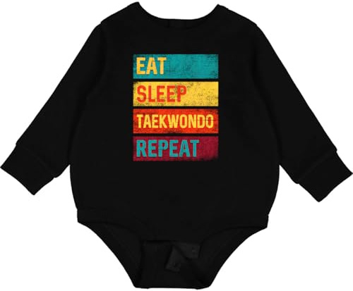 inktastic Martial Arts Eat Sleep Taekwondo Repeat Baby Fleece Bodysuit Newborn Black 34558