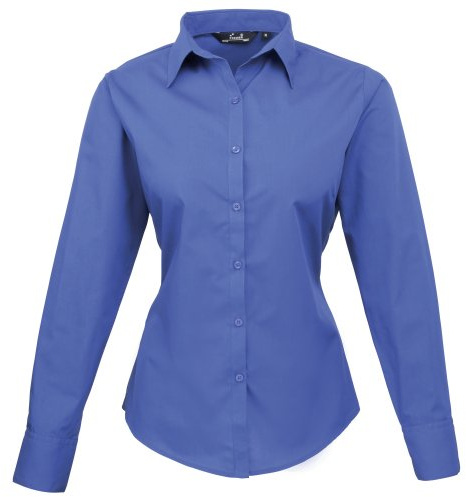 Premier Fitness Women's Poplin Long Sleeve Blouse Regular Fit Long Sleeve Blouse, Blue (Royal), 10 (Manufacturer Size:10)