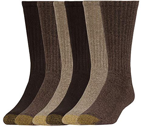 GOLDTOE Men's Harrington Crew Socks, Multipairs, Taupe Marl/Khaki (6-Pairs), Large