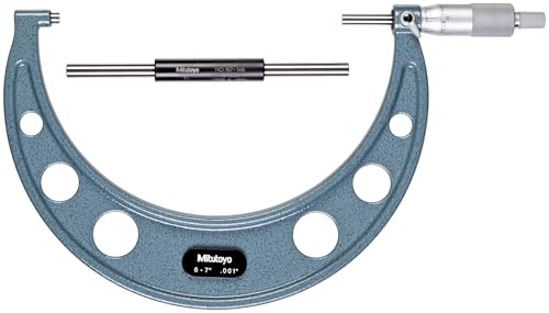 Mitutoyo 103-182, Outside Micrometer Precision Measuring Tool, Baked-Enamel Finish, Ratchet Stop, 5-6 Measuring Range, 0.001 Graduation, +/-0.00015 Accuracy