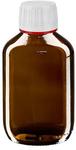 5 x Braunglasflasche 200ml / Medizinflasche inkl. Originalitäts-Schraubverschluss OV weiss DIN 28